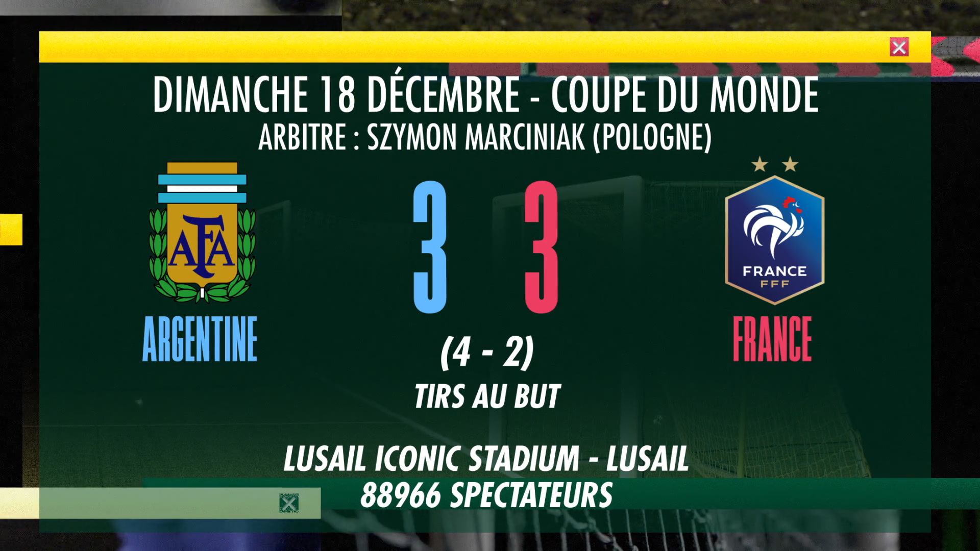 Fanion Commémoratif Finale Coupe Du Monde 2022 Argentine Vs France - Feuille De Match