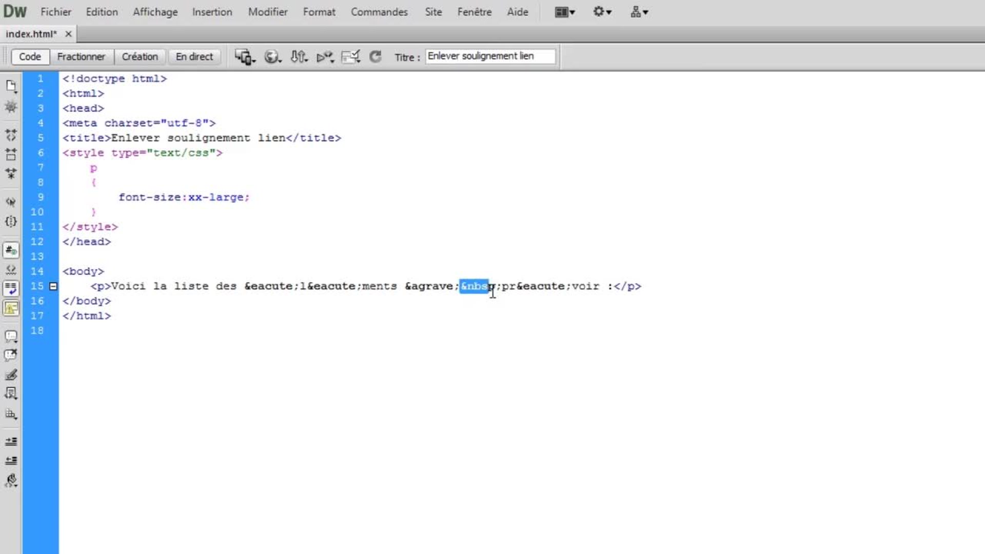 Espace en HTML